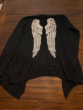 Hot Topic Black Angel Wings Open Front Cardigan Sweater S/M
